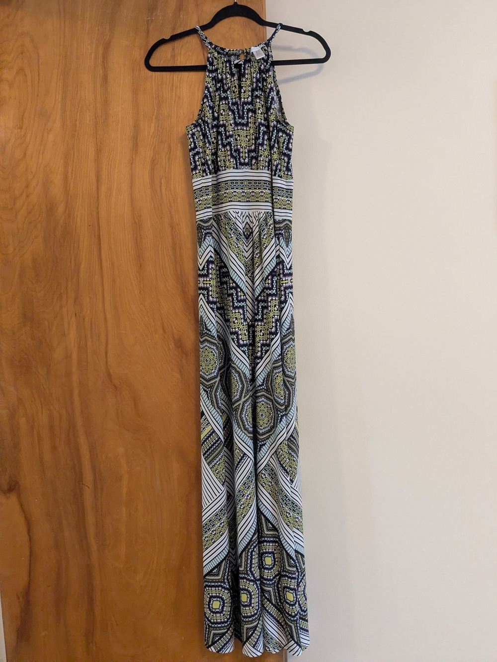 London Times Colorful Striped Halter Maxi Dress
